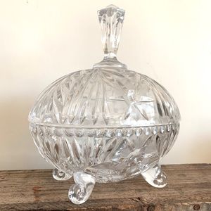 Pressed glass crystal covered candy dish
